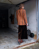 Get the ultimate 70s look with this vintage brown orange striped blazer! No buttons, just pure elegance. Perfect for any 70s enthusiast.