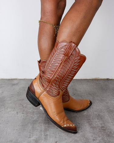 Vintage 80s TONY LAMA two-tone brown Leather Cowboy boots - Style 54683 | 39-39,5