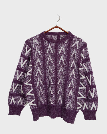 Vintage 80s purple wool women sweater with subtle colorful yarn (furry look) | S-M