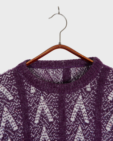 Vintage 80s purple wool women sweater with subtle colorful yarn (furry look) | S-M