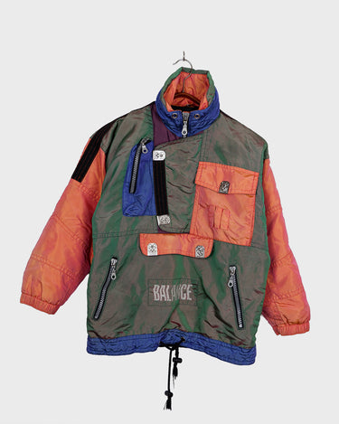 Vintage 80s BALANCE multi color half zip jacket - orange, blue and green | XXS-XS