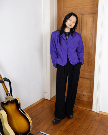 Vintage 80s shimmering purple ultrathin blazer with shoulder pads | M - L