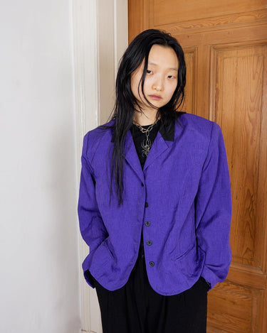 Vintage 80s shimmering purple ultrathin blazer with shoulder pads | M - L