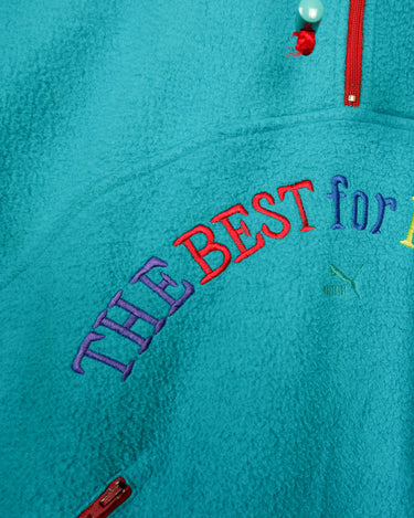 Vintage 90s PUMA turquoise half zip fleece with colorful stitching | M-L