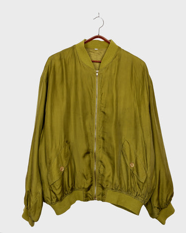 Vintage 90s olive green / mustard yellow silk oversized bomber jacket | XL-XXL