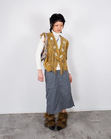 Vintage 80s RUNNING BEAR camel brown fringe western suede leather vest | S-M