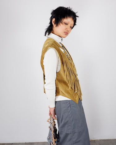 Vintage 80s RUNNING BEAR camel brown fringe western suede leather vest | S-M