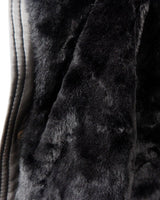 Experience timeless style with this Vintage 80s black faux leather shearling coat, featuring a warm lining that will keep you cozy. Just a heads up, the sleeves are not lined for extra warmth.