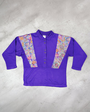 Vintage 80s CAMPAGNOLO purple cotton sweater with colorful accents | M