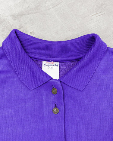 Vintage 80s CAMPAGNOLO purple cotton sweater with colorful accents | M