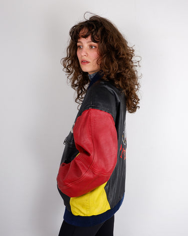 Vintage 80s EURO DIESEL bootleg vegan leather bomber jacket with mohawk back print and shoulder pads | S-L