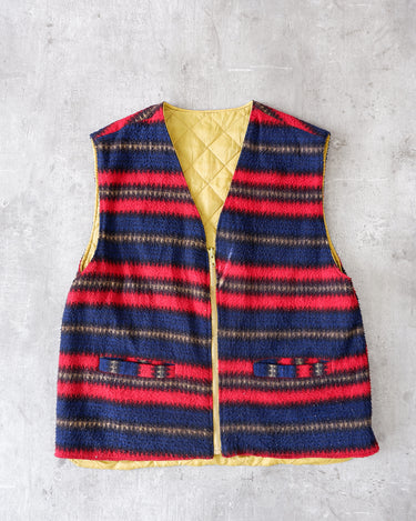 Vintage full-zip striped fleece vest | Navy & Red Gorpcore Gilet | Size L-XL
