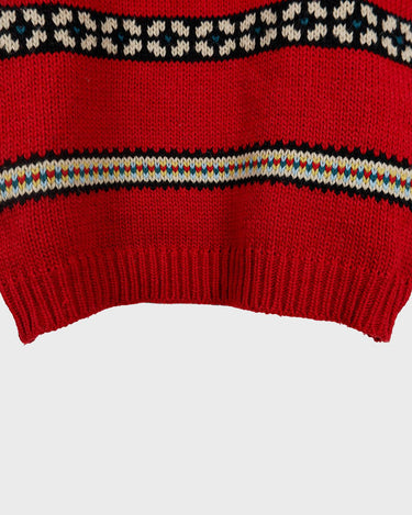 Forget the cold weather blues with this handknitted red vintage unisex sweater - crawl into cozy comforts! Its thick red fabric brings one-of-a-kind style and unmatched warmth! Snug and stylish - what more could you want?