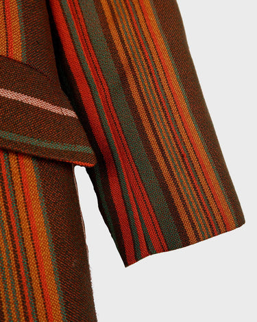 Get the ultimate 70s look with this vintage brown orange striped blazer! No buttons, just pure elegance. Perfect for any 70s enthusiast.