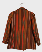 Get the ultimate 70s look with this vintage brown orange striped blazer! No buttons, just pure elegance. Perfect for any 70s enthusiast.