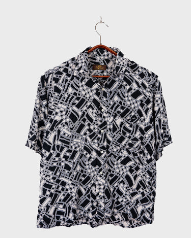 Vintage 90s Jungrau short sleeve crazy pattern shirt in black and white | S-L