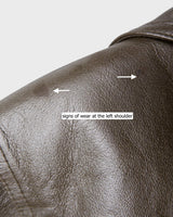 Unleash your wild side with the Premium Vintage 80s Dino'Z golden biker leather jacket! This unique piece features a thin material, making it perfect for spring. Who's ready to rock this golden leather jacket?