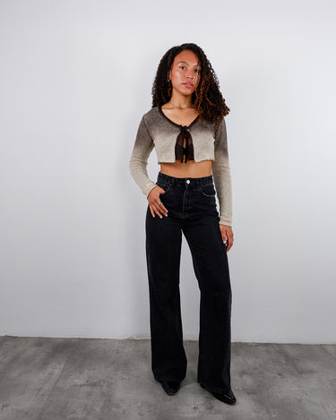 Vintage 90s Y2K cropped brown ombre fine knit cardigan with tie front | XS-S