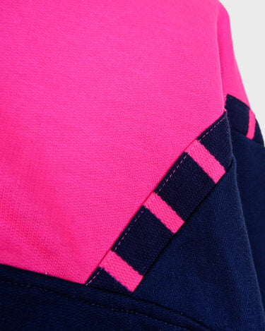 Vintage 80s sporty warm lined sweater in navy blue and pink | M-L