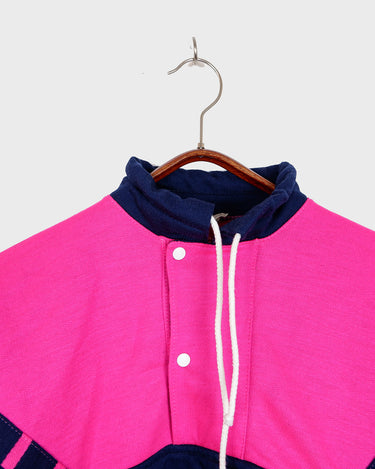 Vintage 80s sporty warm lined sweater in navy blue and pink | M-L
