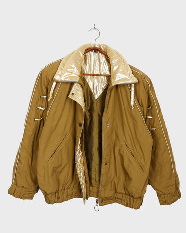 Vintage 80s 90s mustard yellow jacket with golden accents and light shoulder pads | S