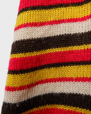 Vintage 70s hand-knitted striped T-shirt in yellow, brown, cream and red | S-M