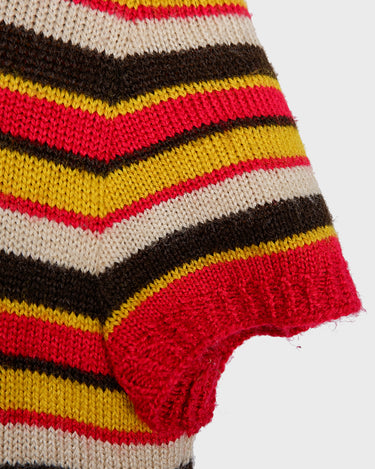 Vintage 70s hand-knitted striped T-shirt in yellow, brown, cream and red | S-M