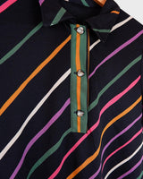 Be summer ready in this vintage 70s dress! Super thin and comfortable, it'll keep you cool in the most groovy way with its diagonal stripes of bold colors. Please keep in mind that this dress very light flaws (last photo).