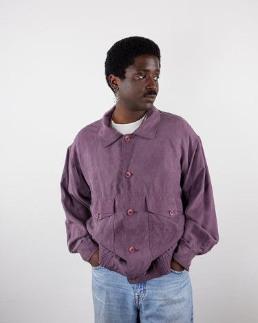 Vintage 80s purple silk bomber jacket with a lightweight oversized fit | M-L