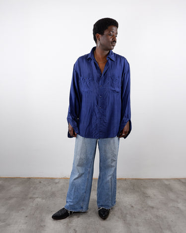 Vintage 90s navy blue long sleeve shirt | L-XL