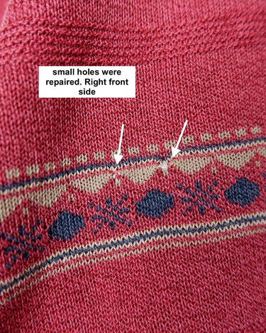 This vintage pink sweater is made from an ultrathin cotton mix, offering comfort and style in one. Please keep in mind, that two small holes at the right front side were repaired f.e last photo.