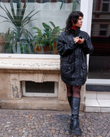 Add some edge to your wardrobe with this must-have preloved Westbury black leather coat. Perfect for cooler weather, this stylish piece will take any outfit to the next level!
