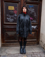 Add some edge to your wardrobe with this must-have preloved Westbury black leather coat. Perfect for cooler weather, this stylish piece will take any outfit to the next level!