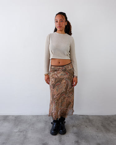 Vintage 90s Y2k brown mesh maxi skirt with paisley pattern fairycore | S-M