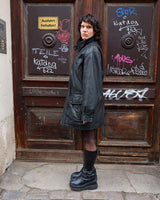 Add some edge to your wardrobe with this must-have preloved Westbury black leather coat. Perfect for cooler weather, this stylish piece will take any outfit to the next level!