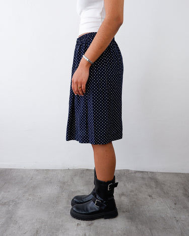 Vintage 90s navy blue polka dot midi skirt | S-M