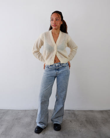 Vintage 80s PIERRE CARDIN PARIS cream white kid mohair fine knitted cardigan | XS-S