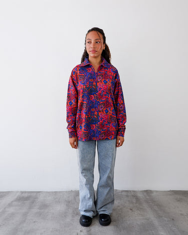 Vintage 80s colorful half zip geometric pattern sweater (ultra thin) | L