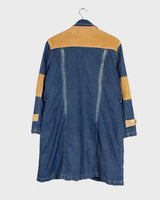Introducing the ultimate vintage coat - a double lined denim and corduroy combo that will keep you warm and stylish! Perfect for sizes M to L and a must-have for any patchwork fabric lover. Don't miss out on this unique addition to your wardrobe!