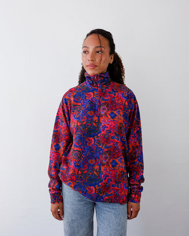 Vintage 80s colorful half zip geometric pattern sweater (ultra thin) | L