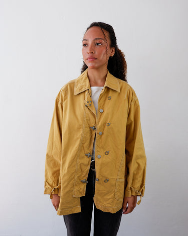 Vintage 80s 90s yellow MARELLA lightweight jacket with fireman clasp | L
