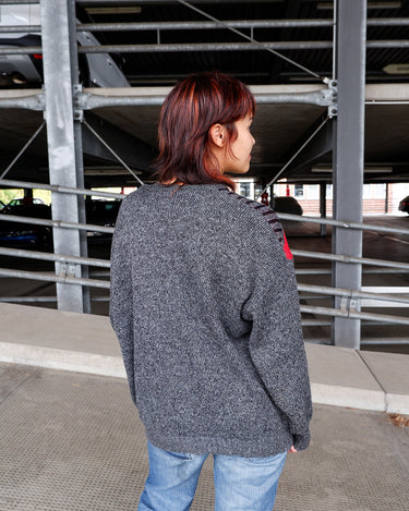 Vintage 80s  grey sweater with red geometric pattern | M-L