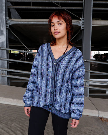 Vintage 80s MONTECHIARO by LORENZONI blue cardigan coogi style | L-XXL