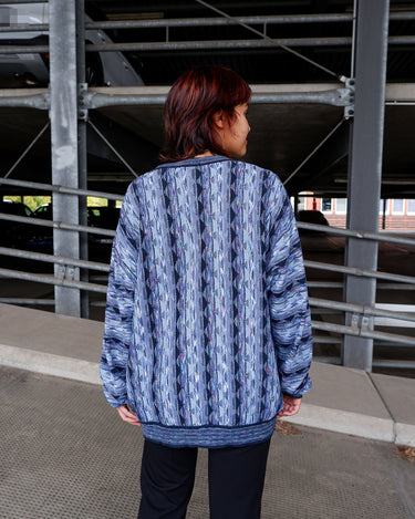 Vintage 80s MONTECHIARO by LORENZONI blue cardigan coogi style | L-XXL