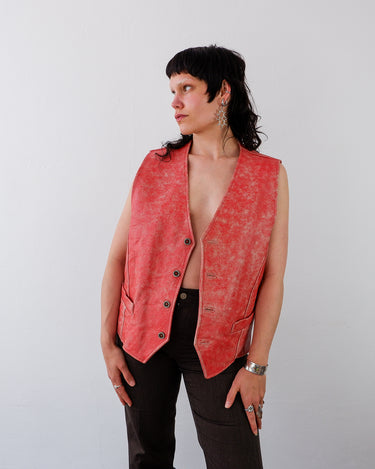Vintage 90s coral red leather vest | XL