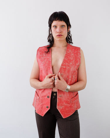 Vintage 90s coral red leather vest | XL