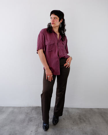 Vintage 80s 90s burgundy/pink short sleeve blouse | S-M