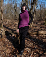Introducing this handmade purple long turtlekneck slipover! The colorful melange design adds a playful twist to this cozy XS-S fit, perfect for layering.