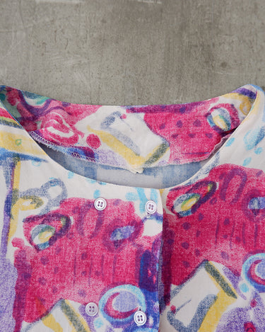 Vintage 80s colorful crazy pattern double-row button blouse (oversized fit) | L-XL