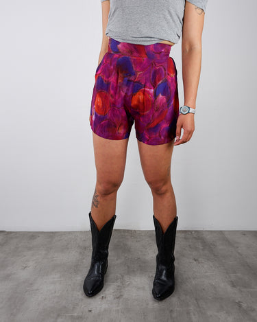 Vintage 80s 90s abstract pattern high waisted short in pink purple | XS